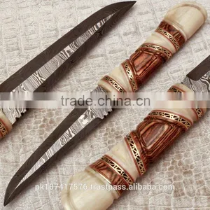 Custom Handmade Damascus Blade Alamo Wood + Bone Handle thumbnail-1