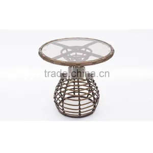 Brown Color Garden Wicker Dining Table And Chairs Rattan Coffee Glass Round Table And Chair thumbnail-2