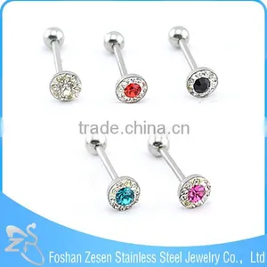 316L Black Steel White Crystal Heart Tongue Plug Body Jewelry thumbnail-4