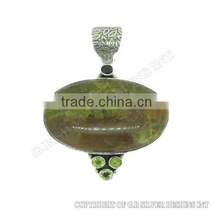 Natural Green Penny Opal Gemstone Pendant,sterling Silver Pendant Bezel,jewelry Suppliers From India thumbnail-1