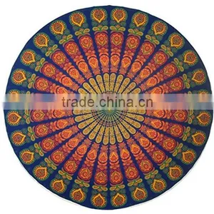 Foldable Indian Mandala Round Hippe Boho Cotton Wall Tapestry Tablecloth Throw Mat For Yoga Towel Beach Blanket thumbnail-6