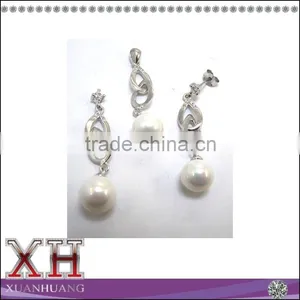 Hot Sale 925 Sterling Silver CubiQc Zircon Wedding Pearl Jewelry Set thumbnail-1
