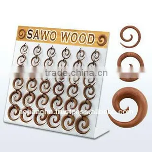 Display With 36 Pcs. of Sawo Wood Spiral Tapers - Size 8g - 00g (3mm - 10mm) thumbnail-1