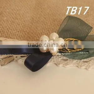 Fancy Chiffon Satin Ribbon Rhinestone Hair Clip Girls Quality Choice thumbnail-5