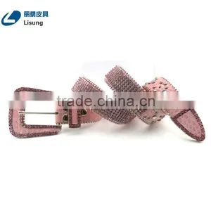 Western Cowgirl Pink Crocodile Leather Rhinestone Diamond Studded Chain Belt thumbnail-2