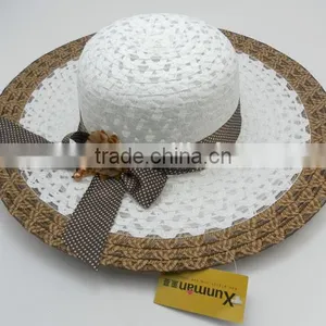 2015 Made in China Best Quality Lady White Straw Hat With Black Bands thumbnail-6