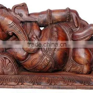 Reclining Ganesh Wooden Sculpture thumbnail-1