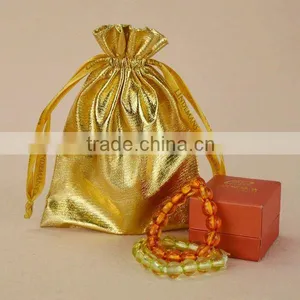 Metallic Gold Stripe Drawstring Pouches thumbnail-1