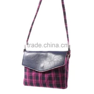Check Pattern Lint and Leather Hybrid Bag for Smart Phones With Strap Size: 19 x 12cm(L x W) thumbnail-3