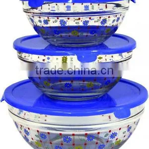 Wholesales Glass Bowl With Decal Cheaper,3pcs Bowl Set thumbnail-1