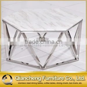 Hexagon White Marble Top Coffee Table for Living Room thumbnail-6