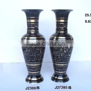 Cast Brass Traditional Indian Vases With Black Paint thumbnail-1