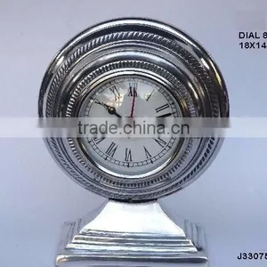 Round Stepped Effect Cast Alumnium Table Clock on Oval Base Available in Other Finishes Available thumbnail-1