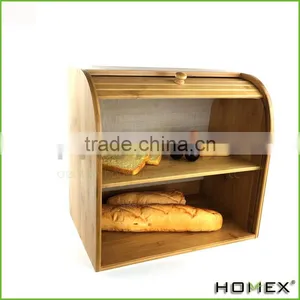 Bamboo Double Decker 2 Layer Roll Top Wooden Bread Bin Homex BSCI/Factory thumbnail-6