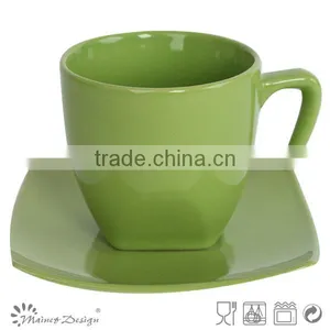 Stoneware Color Glaze Square Shape Cup and Saucer thumbnail-2