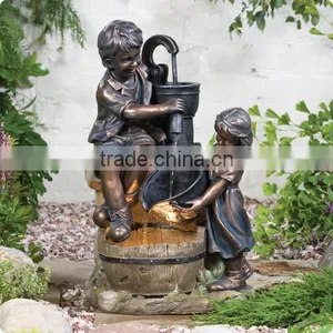 Outdoor Metal Garden Bronze Water Boy and Girl Fountain thumbnail-3