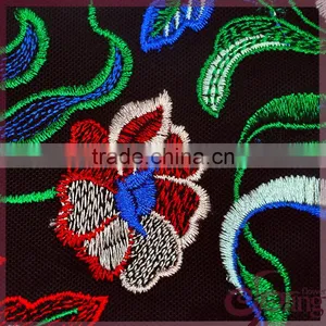 Colorful Flower Embroidered Tulle Lace Fabric, Elegant Shining Poly Mesh Embroidered Fabric thumbnail-4