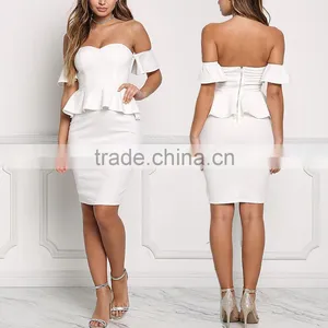 Fabulous Sexy Girls White Off Shoulder Peplum Bodycon Night Party Dress Pictures All Types Of Ladies Dresses HSd5039 thumbnail-1