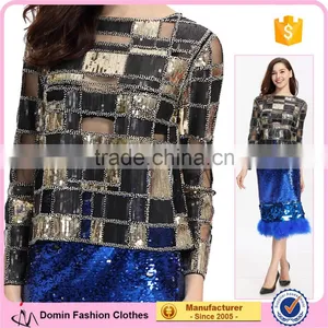 Evening Beaded Dance Woman Blouse Brand Lady Designer Sequin Top thumbnail-1