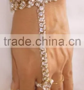 GOLD CRYSTAL Single Bracelet With Ring Free Size thumbnail-3