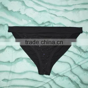 Triangle Cups Black Bikinis With Shinning Diamond Low Minimum Sexy Swimsuits thumbnail-3