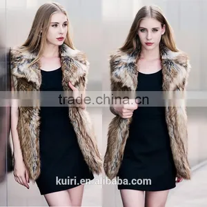 Europe Style Woman Raw Colour Raccoon Fur Vest Lady Faux Fur Waistcoat Winter Sleeveless Coat thumbnail-1