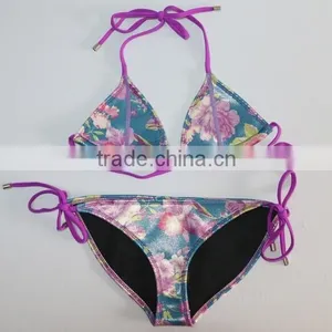 3D Digital Print Sexy Floral Brazilian Micro Halter Custom Bikini thumbnail-2