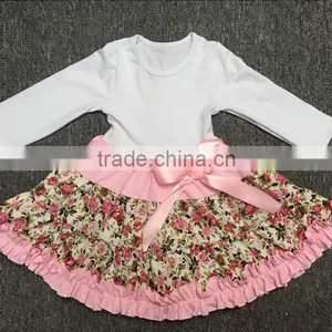 Beautiful Children Girls Sleeve Dress White Top Flower Dress With Bowknot in the Waist thumbnail-1