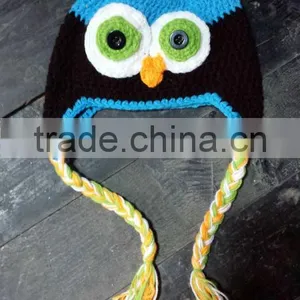Blue/coffee Baby Boy/Girl Crochet Owl Animal Beanie Hat Cute Baby Crochet Hat thumbnail-1