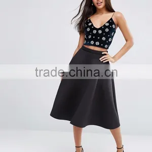 2016 Unlined Design Zip-back Fastening Lady Skirt Fashion Midi Umbrella Skirt Wholesale thumbnail-5
