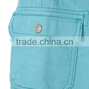 New Fashion Multi Pocket Plain Blue Solid Color Cheap Kids Elastic Bottom Jeans With Side Zipper thumbnail-5