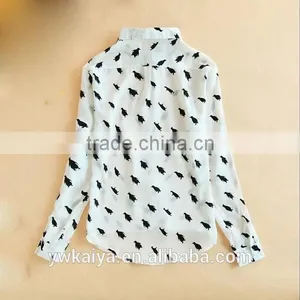 2014 New Design Chiffon Penguin Pattern Long Sleeve Summer Casual Women Blouse thumbnail-2