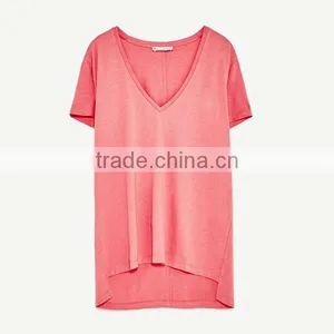 100% Cotton V Neck t Shirt for Women Wholesale in China thumbnail-5