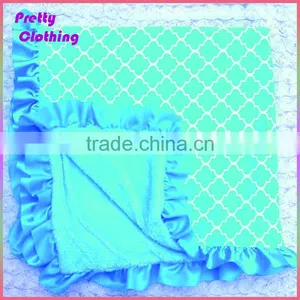 Blue Satin Ruffle Child Blankets Baby Gear Damask Soft Cotton Fleece Baby Blanket thumbnail-1