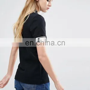 2016 Latest Women Black Multicolor White Tipped Sleeve and Collar Polo Shirts Wholesale thumbnail-2