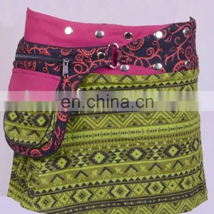 Fall Leaf Brown Trivial Print Cotton Fabric Gypsy Wrap Around Skirt With Bag Belt HHCS 140 C thumbnail-1