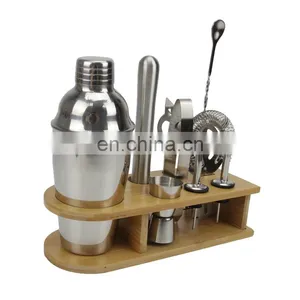 Luxury Bartender Kit Stainless Steel 10-Piece Bar Tool Set,550 ml Cocktail Shaker Set With Stylish Bamboo Stand thumbnail-1