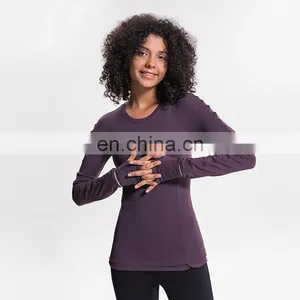Custom Logo Women Yoga Tight Fit Long Sleeve Workout T Shirt Sports Tops With Side Zipper Pockets For Ladies thumbnail-1