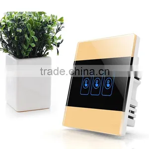 Gold Modern 3 Gang Crystal Glass Panel Touch Universal Smart Home Switch thumbnail-1