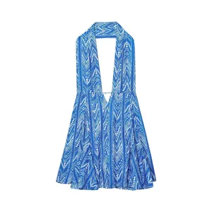 Summer New Women's Vacation Style Printed Halter Backless Short Mini Dress thumbnail-3