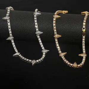 Fashionable Punk Hip Hop Spiked Necklace Shiny Rhinestone Inlaid Crystal Tennis Chain Suitable For Men Daily & Night thumbnail-2
