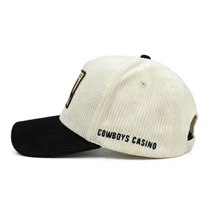 Western Cowboy Vibe YAHOO Lasso Leather Patch Cream Black Corduroy 5 Panel Hat thumbnail-5