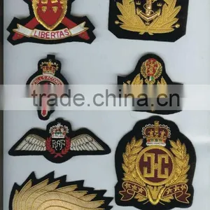 Embroidery Patche Cap Rank Shoulder Hand Machine Bullion Thread Emblem Insignia Blazer Badges thumbnail-1