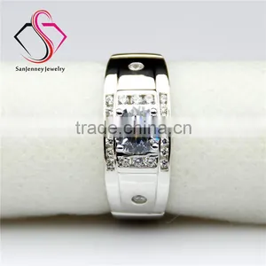 Round Brilliant Cut Moissanite 1.5CT 7.5mm Center 14k 18k White Gold Diamond Wedding Band for Men thumbnail-3