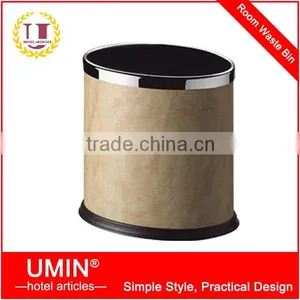 Waste Bin Wrapped in Faux Leather With Bezel Top thumbnail-1