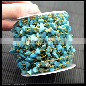 LFD-002C ~ Wholesale Gold Plated Wire Wrapped Freeform Howlite Turquoise Chips Chain Stone Beaded Jewelry Finding thumbnail-3