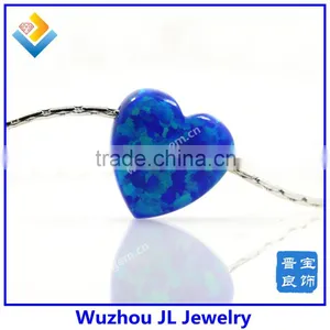 Dark Blue Synthetic Opal Heart Shape Pendant Silver Box Chain Necklace Jewelry 2016 thumbnail-1