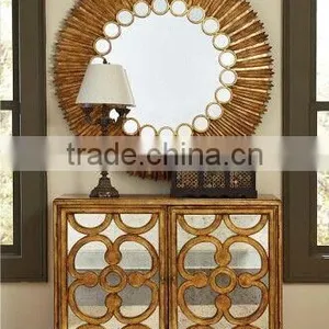 Tradition American Living Room Furniture Sectional Leather Sofa and Gold Round Mirror thumbnail-2