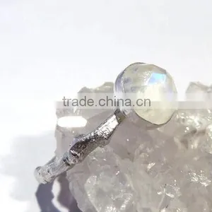 Moonstone Ring, Rainbow Moonstone Ring, Twig Rings, Silver Twig Ring, Rainbow Moonstone Twig Ring, Branch Ring, Silver thumbnail-2