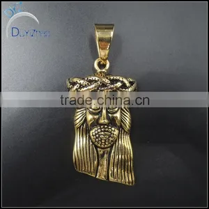 Stainless Steel Gold Plated Jesus Head Pendant thumbnail-1